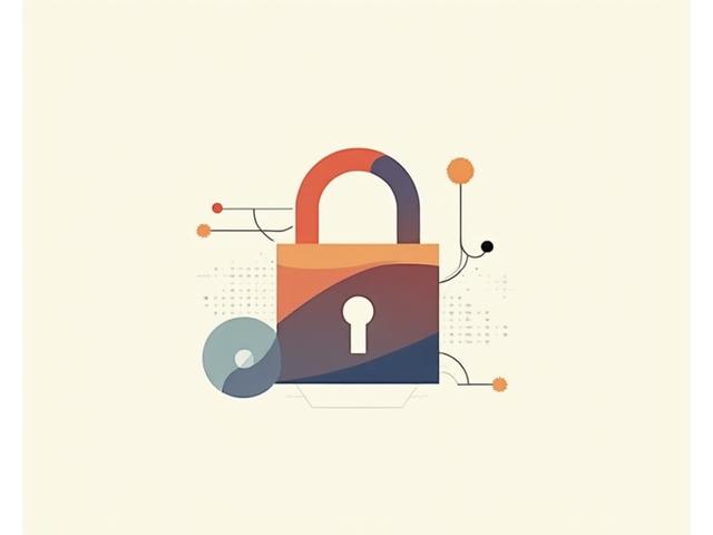 Illustration abstraite de droits d'auteur et de propriété intellectuelle, avec un cadenas et des formes géométriques stylisées
