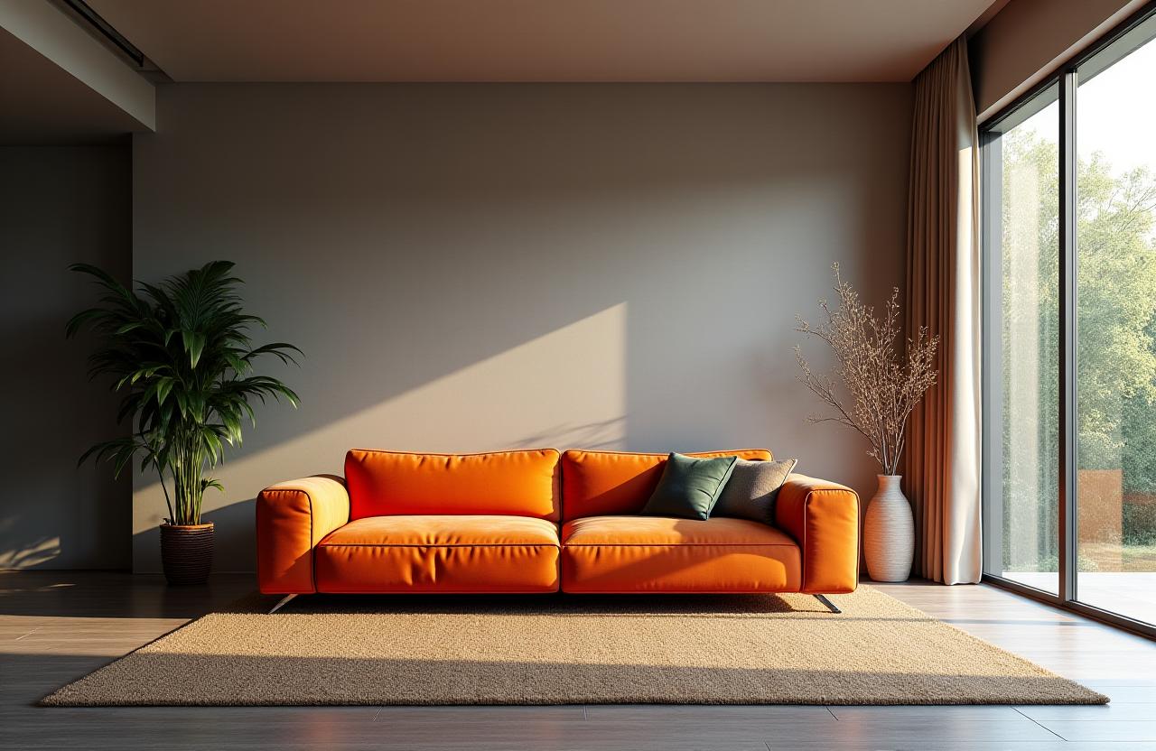 Ein elegantes Wohnzimmer mit einem modernen Sofa von AlpenHolz Design