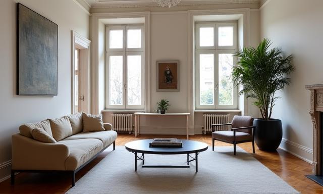 Salon d'appartement Haussmannien rénové avec mobilier Bauhaus