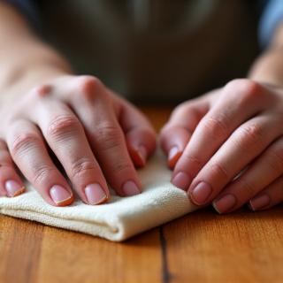 Handpolitur einer Tischoberfläche mit natürlichem Öl