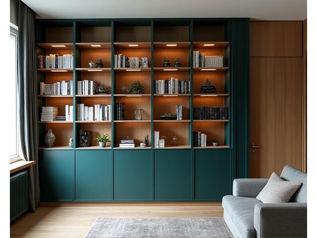 Bibliothèque intégrée sur mesure pour un salon
