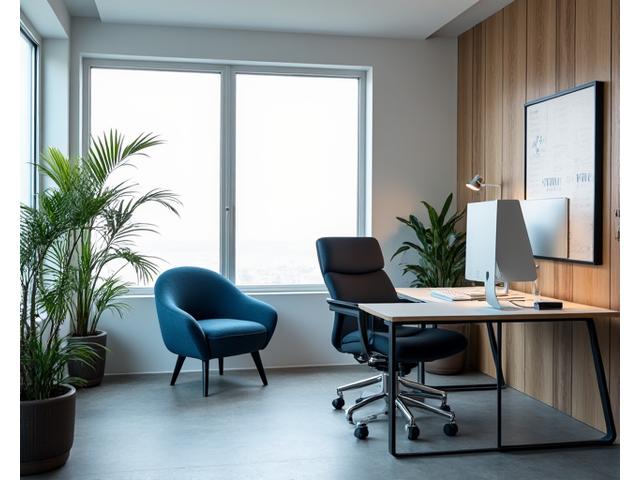 Bureau contemporain avec fauteuils iconiques