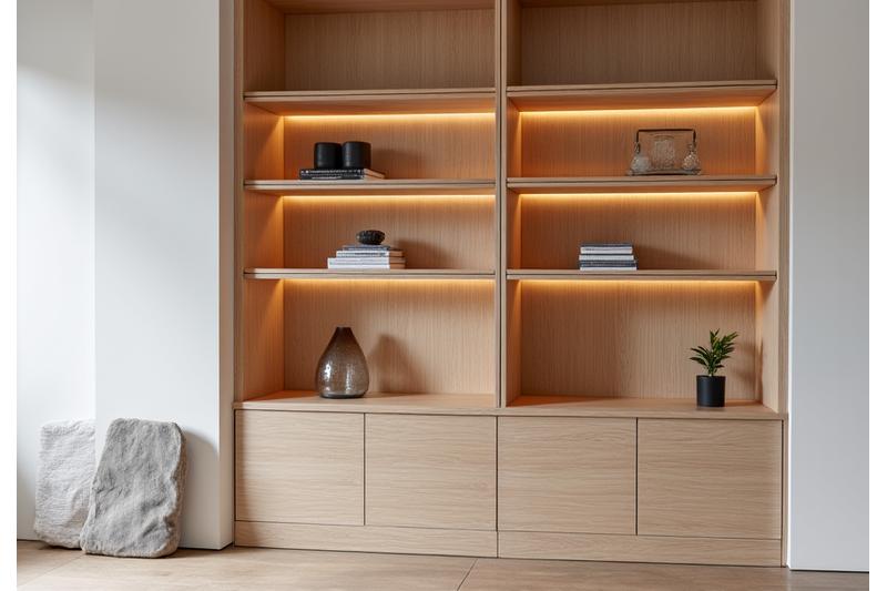 Bibliothèque intégrée sur mesure en bois clair